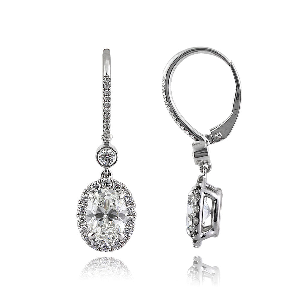 3.25ct Oval Cut Diamond Dangle Earrings in 18k White Gold