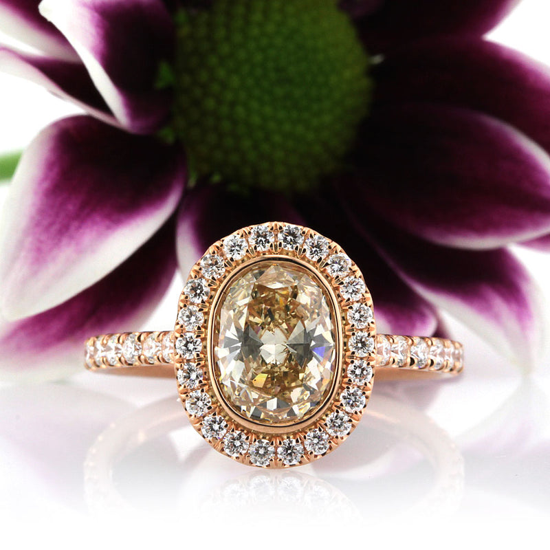 1.73ct Fancy Light Yellow Brown Oval Cut Diamond Engagement Ring