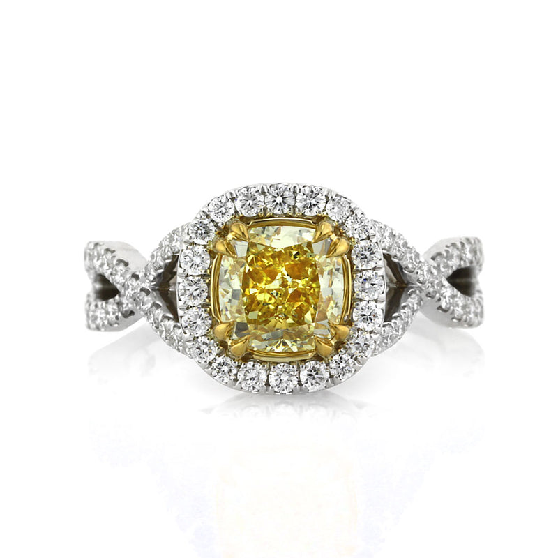 1.93ct Fancy Intense Yellow Cushion Cut Diamond Engagement Ring