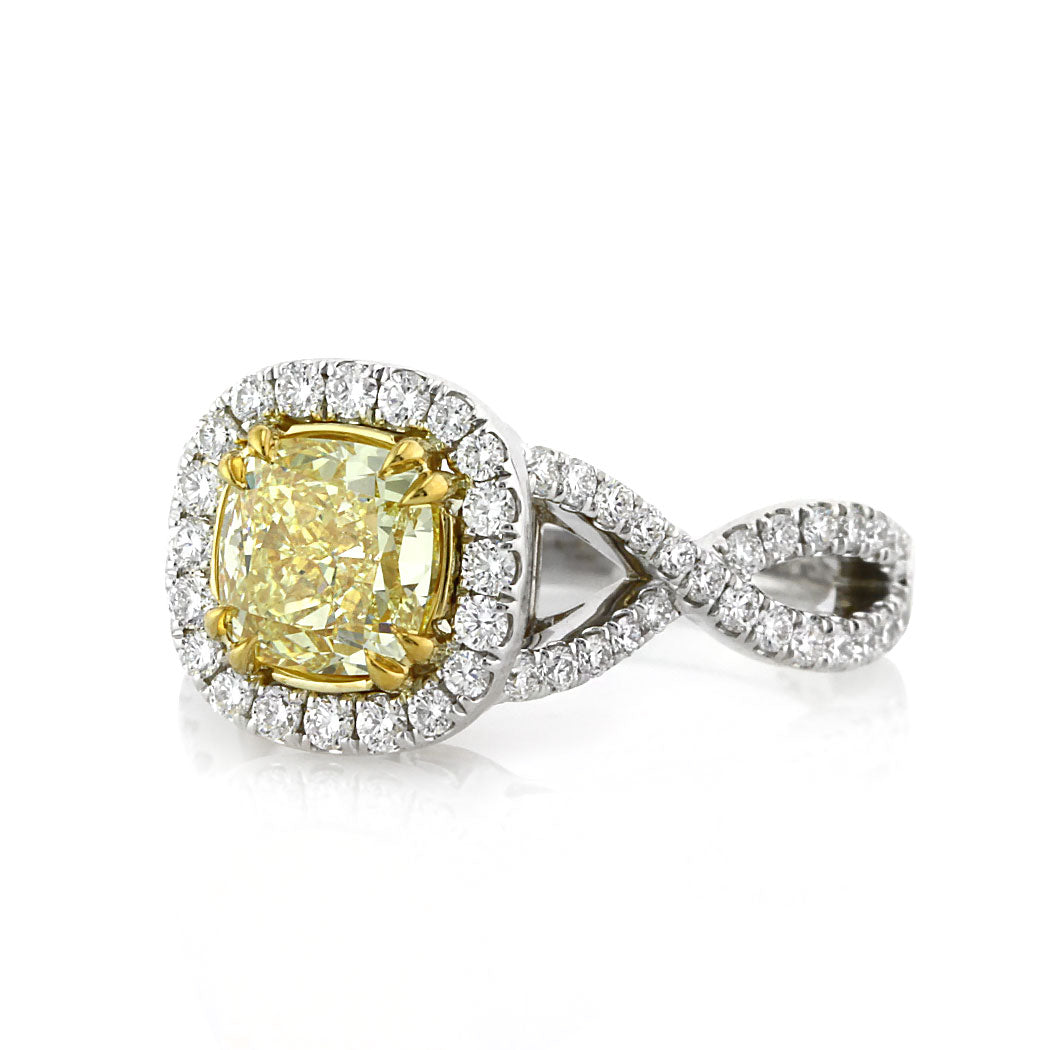 1.93ct Fancy Intense Yellow Cushion Cut Diamond Engagement Ring