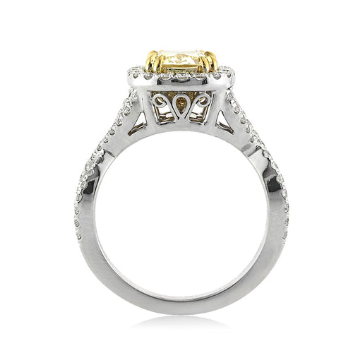 1.93ct Fancy Intense Yellow Cushion Cut Diamond Engagement Ring