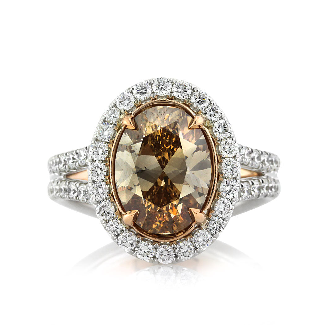 4.28ct Fancy Brown Yellow Oval Cut Diamond Engagement Ring