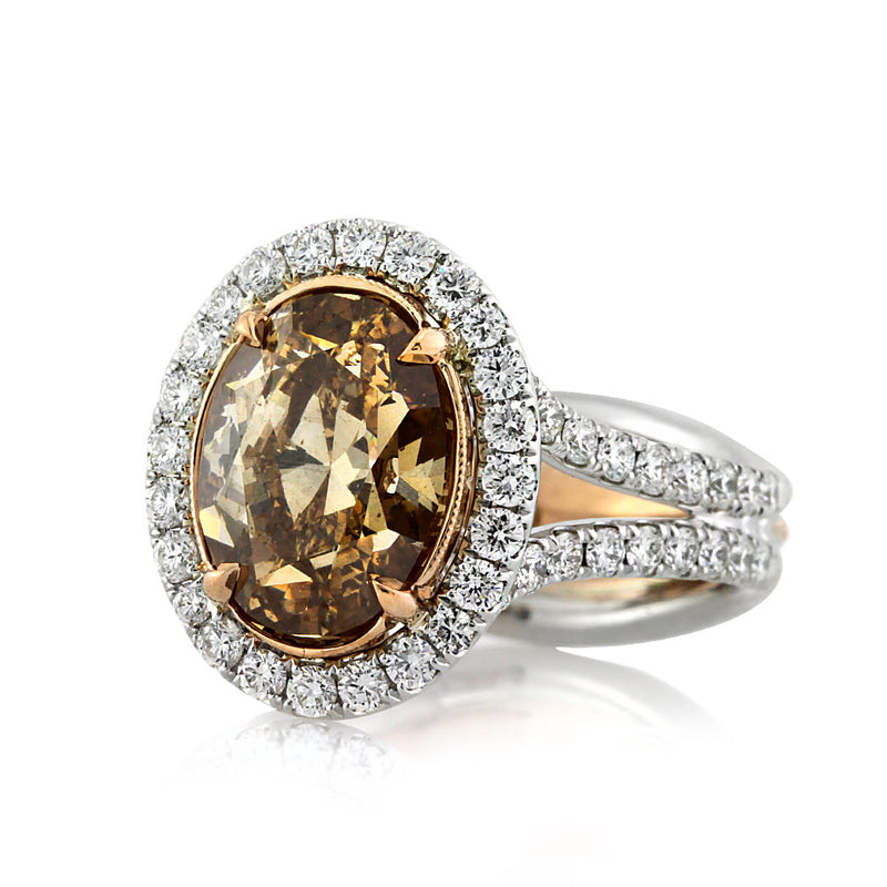 4.28ct Fancy Brown Yellow Oval Cut Diamond Engagement Ring