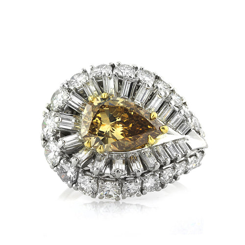 8.01ct Fancy Dark Brown Yellow Pear Shaped Diamond Engagement Ring