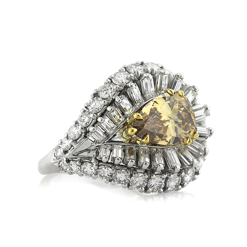 8.01ct Fancy Dark Brown Yellow Pear Shaped Diamond Engagement Ring