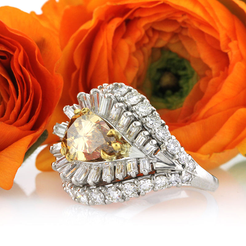 Fancy Brown Diamond Engagement Ring 14K Rose Gold Ring Edwardian Natural Diamond  Ring - Camellia Jewelry