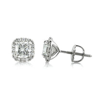 2.06ct Cushion Cut Diamond Halo Stud Earrings