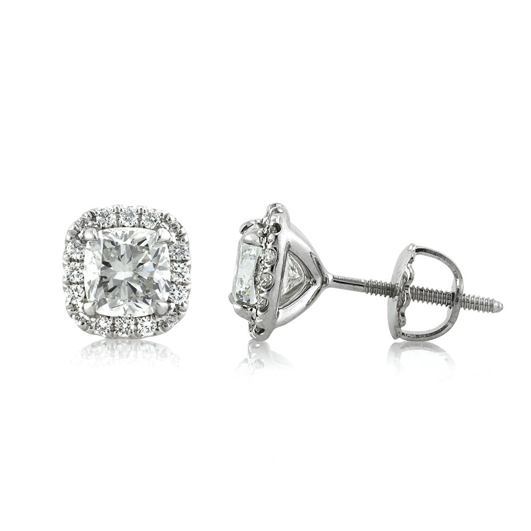 2.06ct Cushion Cut Diamond Halo Stud Earrings