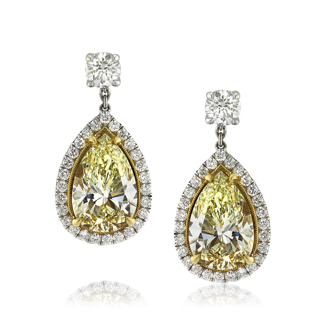 8.80ct Light Yellow Pear Shaped Diamond Earrings