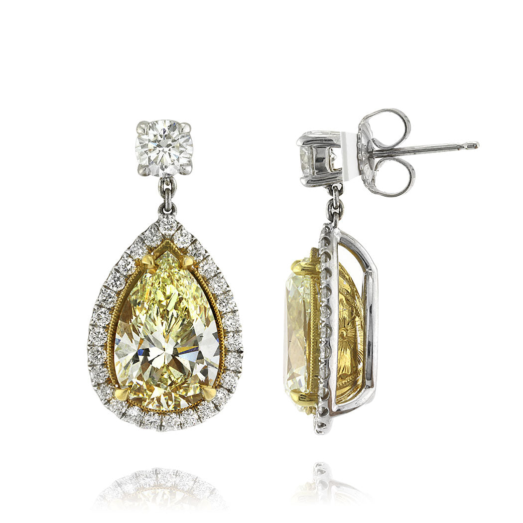 8.80ct Light Yellow Pear Shaped Diamond Earrings
