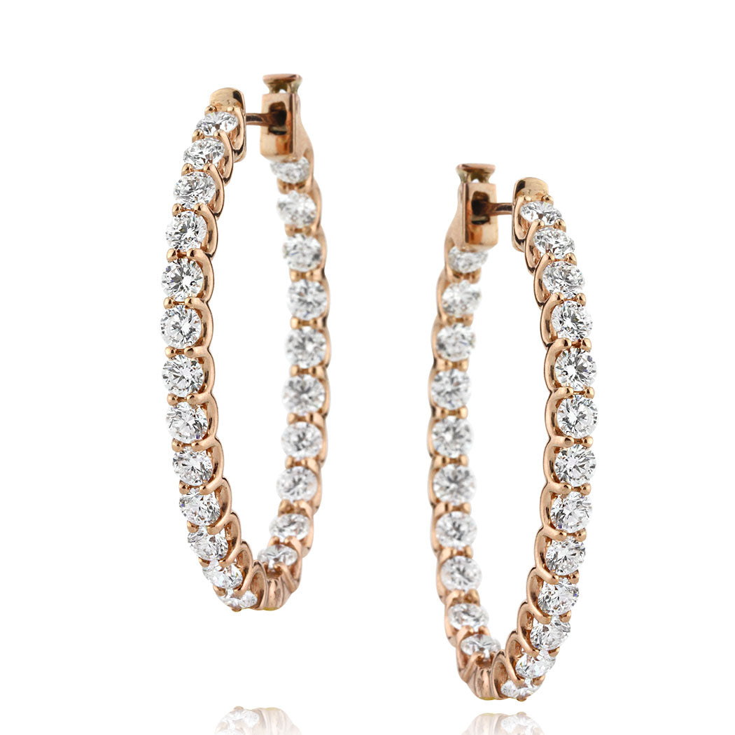 6.75ct Round Brilliant Cut Diamond Hoop Earrings in 18k Rose Gold