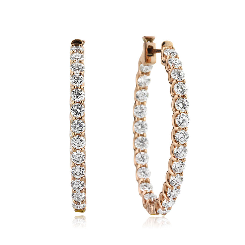 6.75ct Round Brilliant Cut Diamond Hoop Earrings in 18k Rose Gold