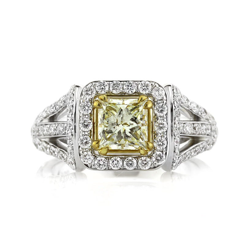 2.12ct Fancy Light Yellow Princess Cut Diamond Engagement Ring