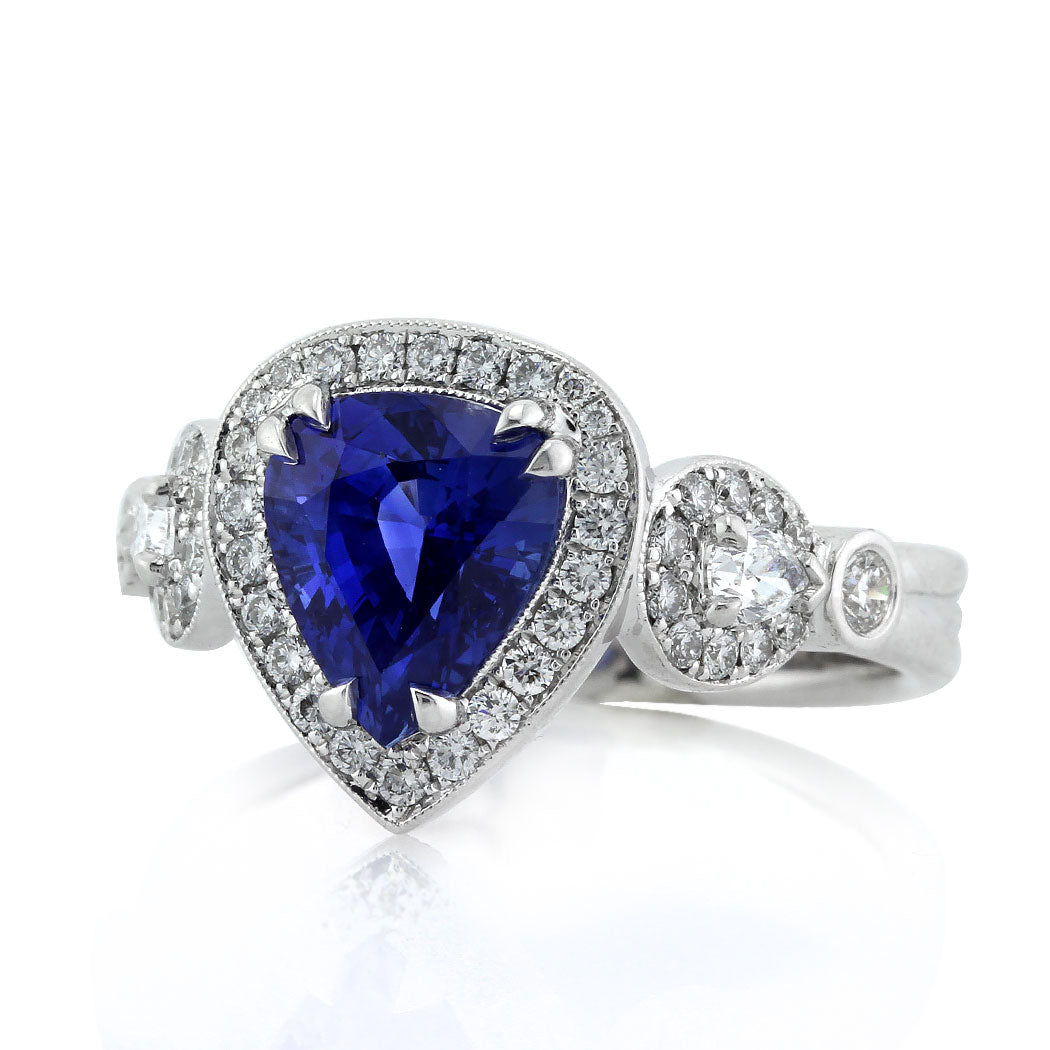3.93ct Pear Shaped Sapphire and Diamond Engagement Ring
