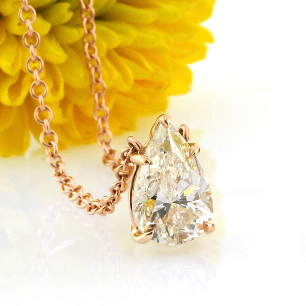 2.02ct Pear Shaped Diamond Solitaire Pendant in 14k Rose Gold