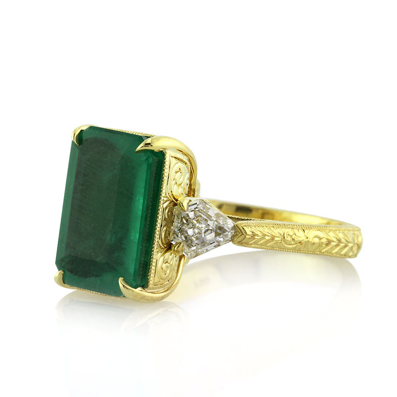 6.35ct Emerald and Diamond Three-Stone Ring
