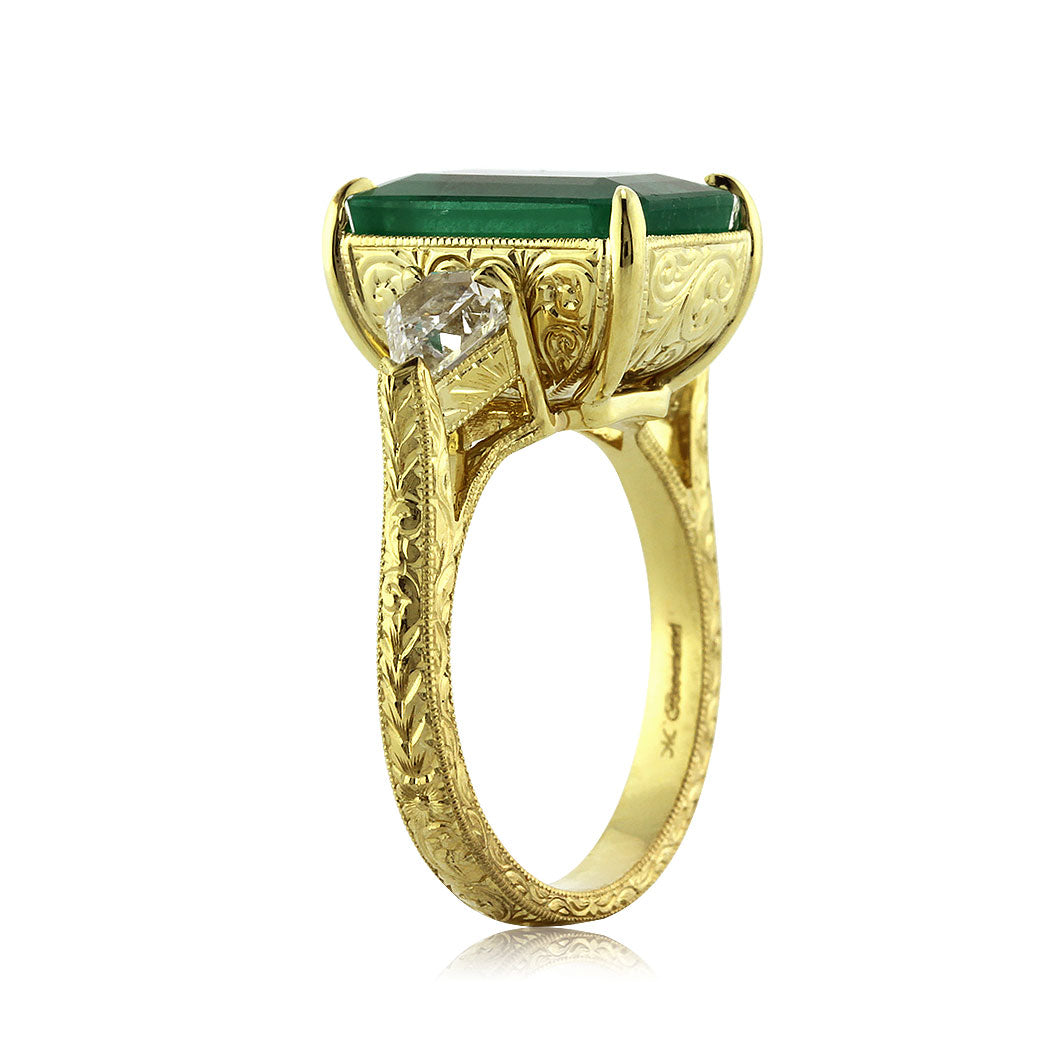 6.35ct Emerald and Diamond Three-Stone Ring