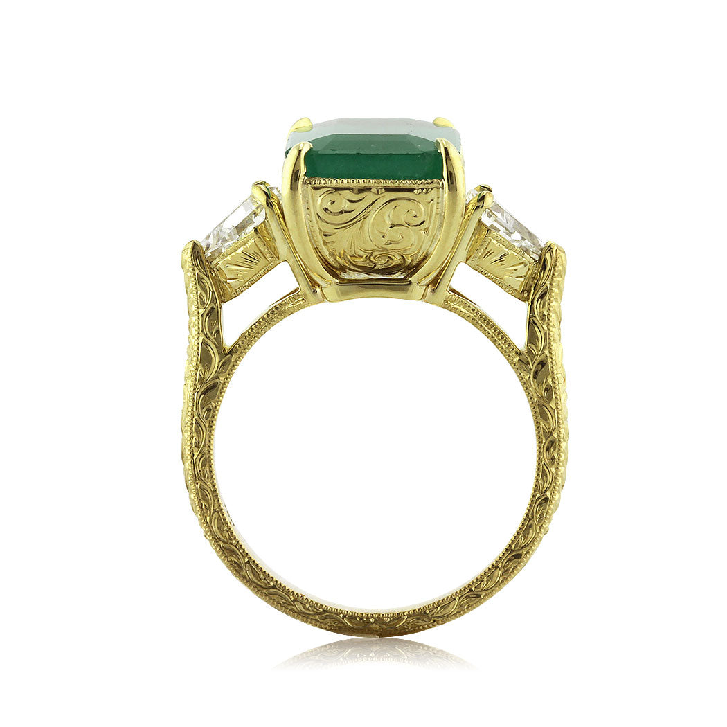 6.35ct Emerald and Diamond Three-Stone Ring