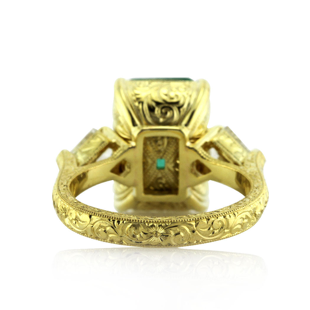 6.35ct Emerald and Diamond Three-Stone Ring