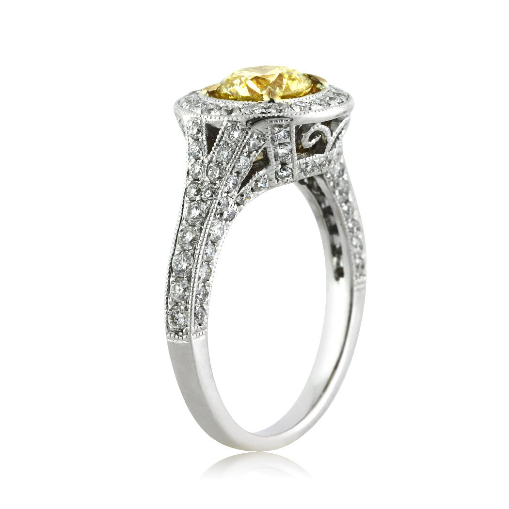 1.97ct Fancy Yellow Round Brilliant Cut Diamond Engagement Ring