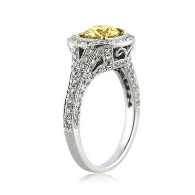1.97ct Fancy Yellow Round Brilliant Cut Diamond Engagement Ring