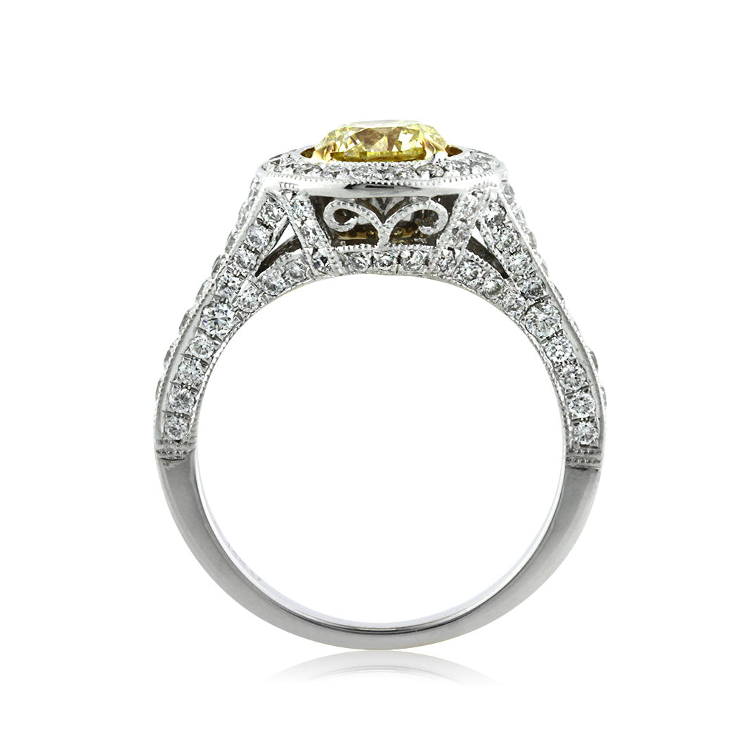 1.97ct Fancy Yellow Round Brilliant Cut Diamond Engagement Ring