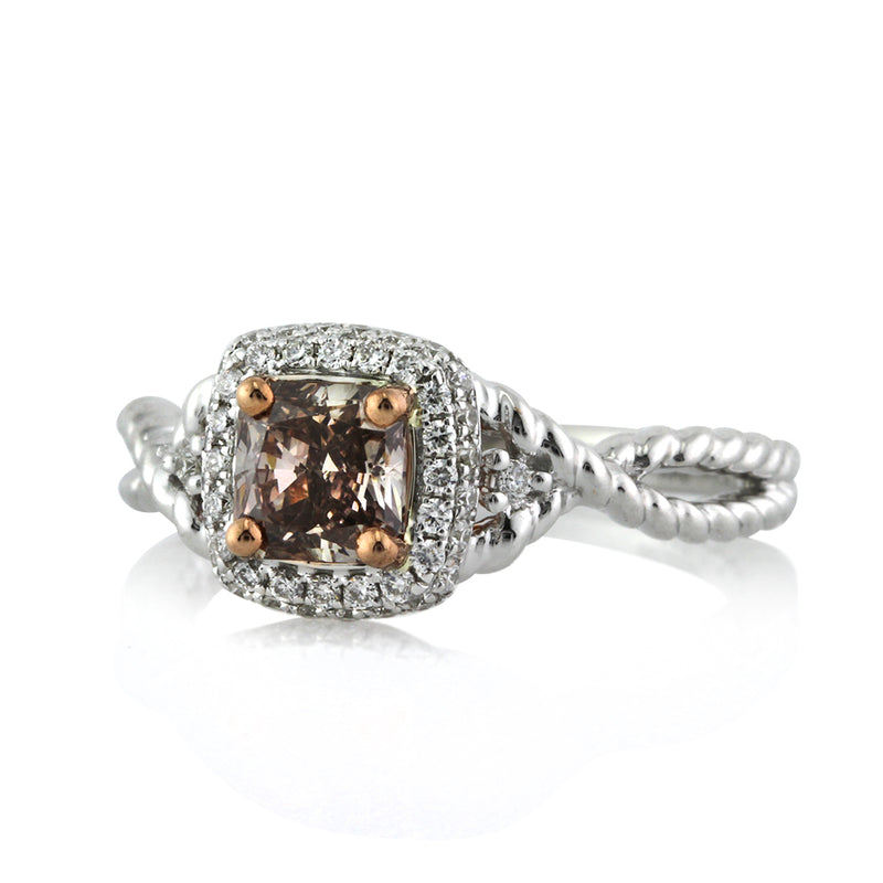 1.03ct Fancy Dark Pinkish Brown Cushion Cut Diamond Engagement Ring
