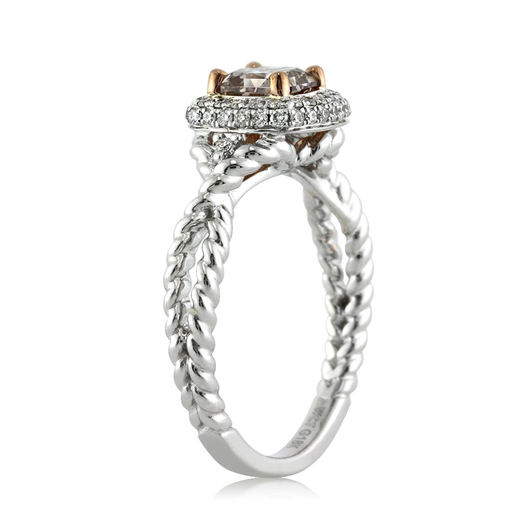 1.03ct Fancy Dark Pinkish Brown Cushion Cut Diamond Engagement Ring