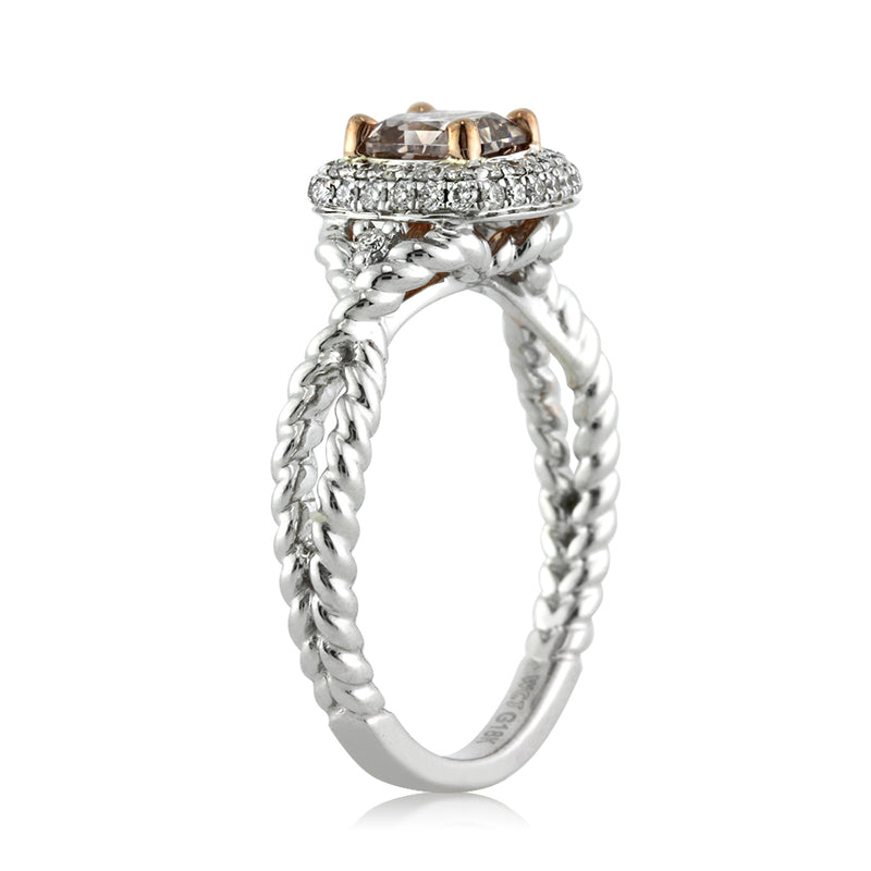 1.03ct Fancy Dark Pinkish Brown Cushion Cut Diamond Engagement Ring