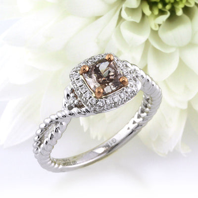 1.03ct Fancy Dark Pinkish Brown Cushion Cut Diamond Engagement Ring