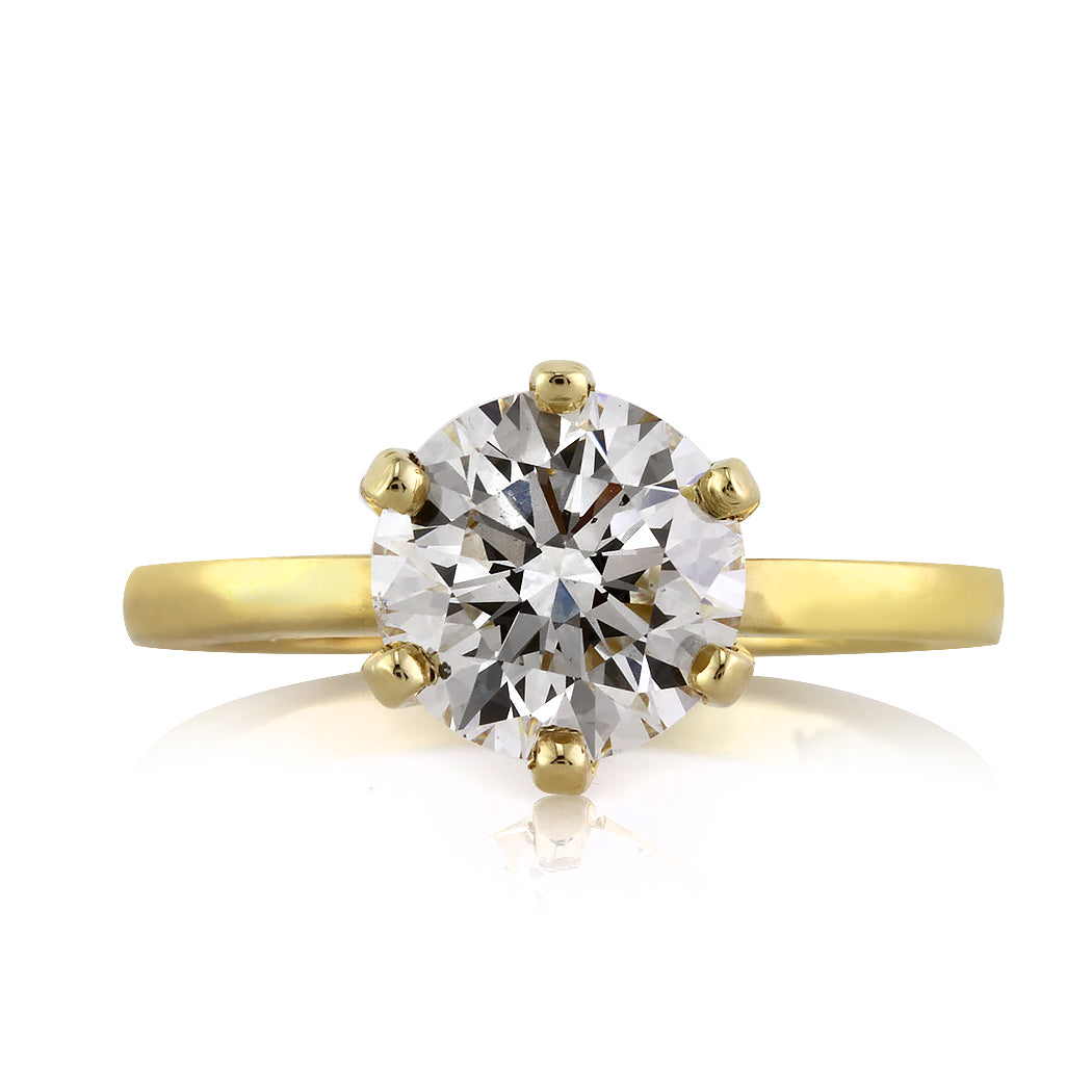 2.00ct Round Brilliant Cut Diamond Solitaire Engagement Ring in 18k Yellow Gold