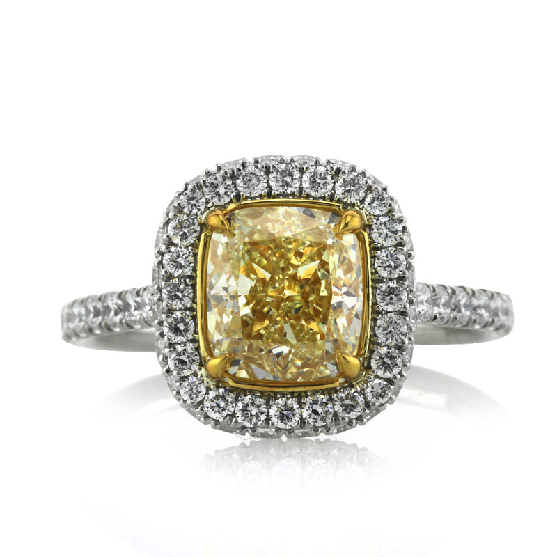 3.10ct Fancy Light Yellow Cushion Cut Diamond Engagement Ring