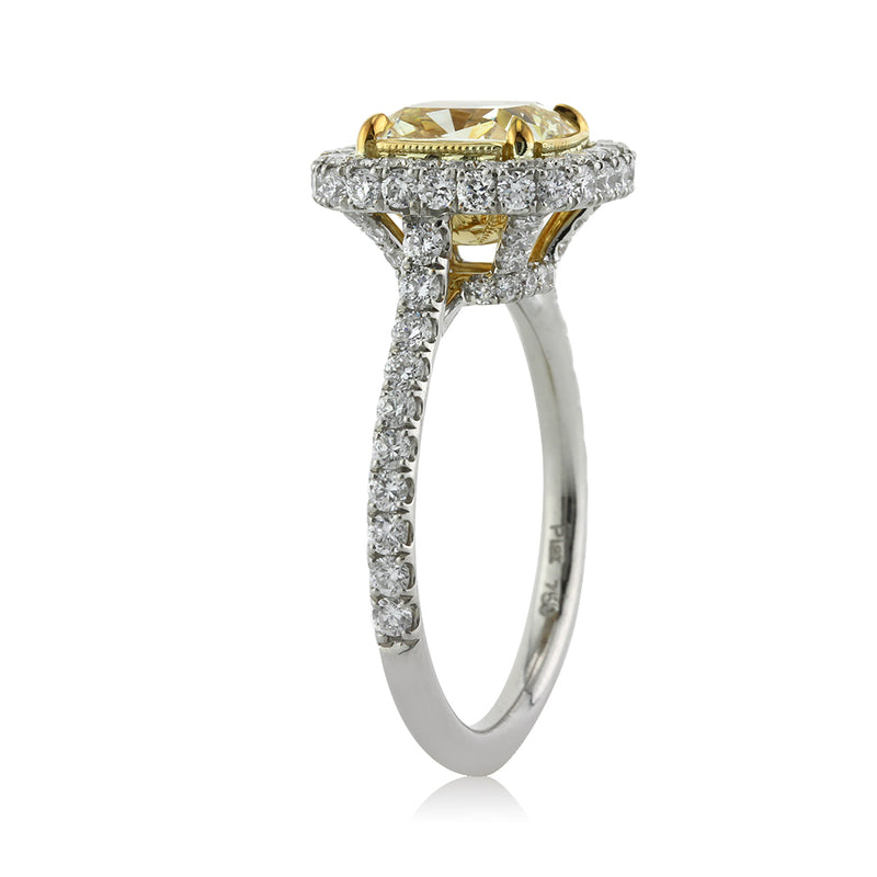 3.10ct Fancy Light Yellow Cushion Cut Diamond Engagement Ring