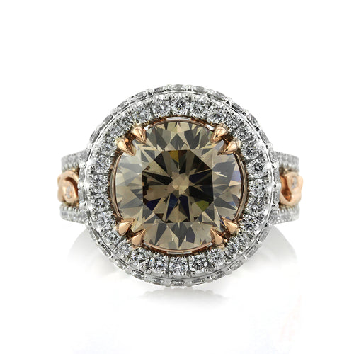 5.87ct Fancy Brown Round Brilliant Cut Diamond Engagement Ring