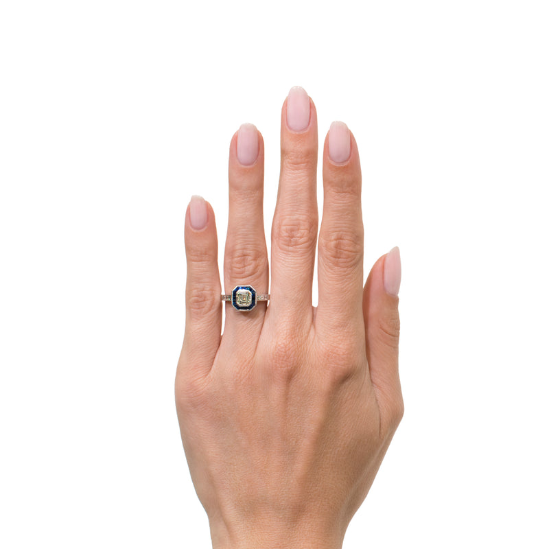 1.80ct Asscher Cut Diamond and Sapphire Engagement Ring