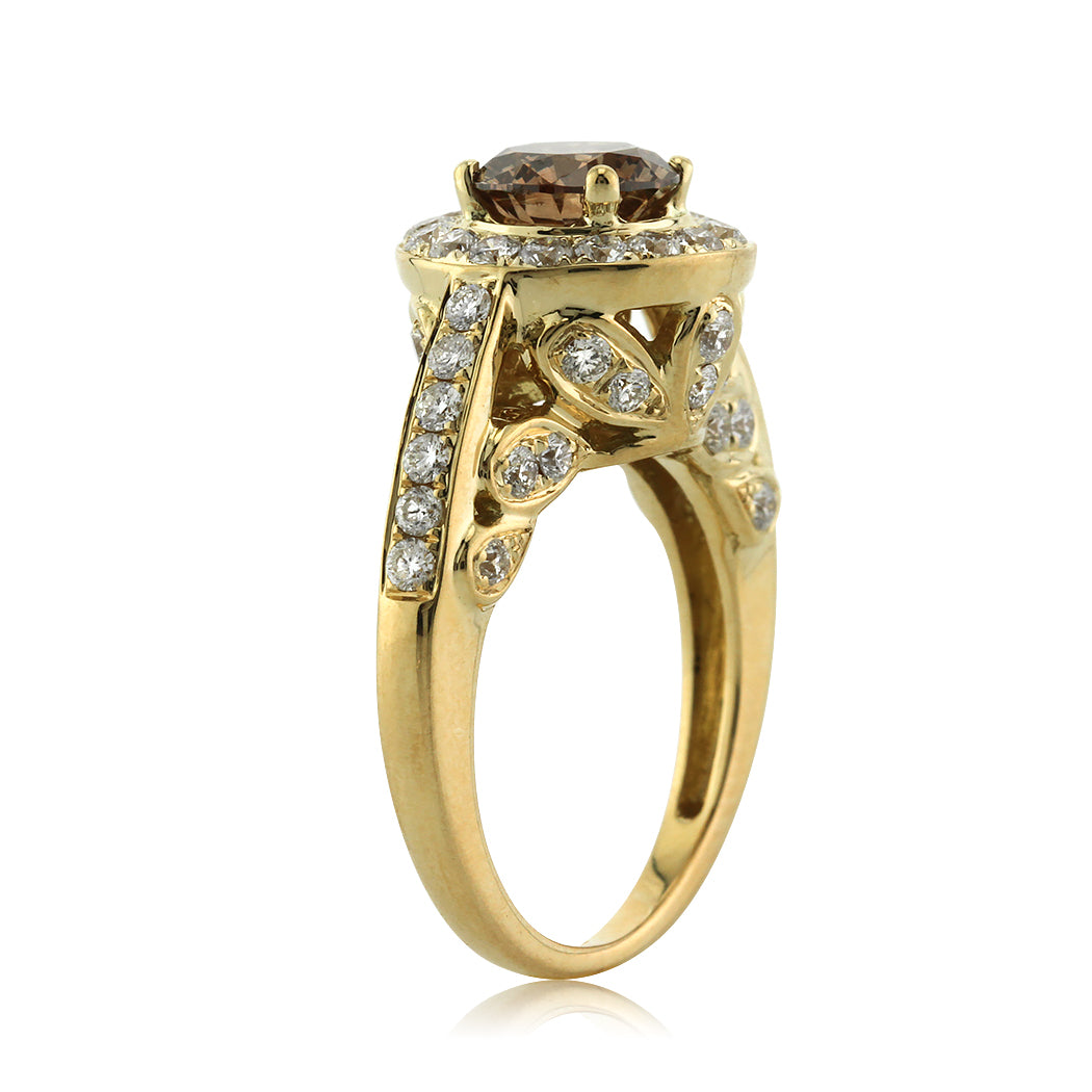 2.28ct Fancy Dark Brown Round Brilliant Cut Diamond Engagement Ring