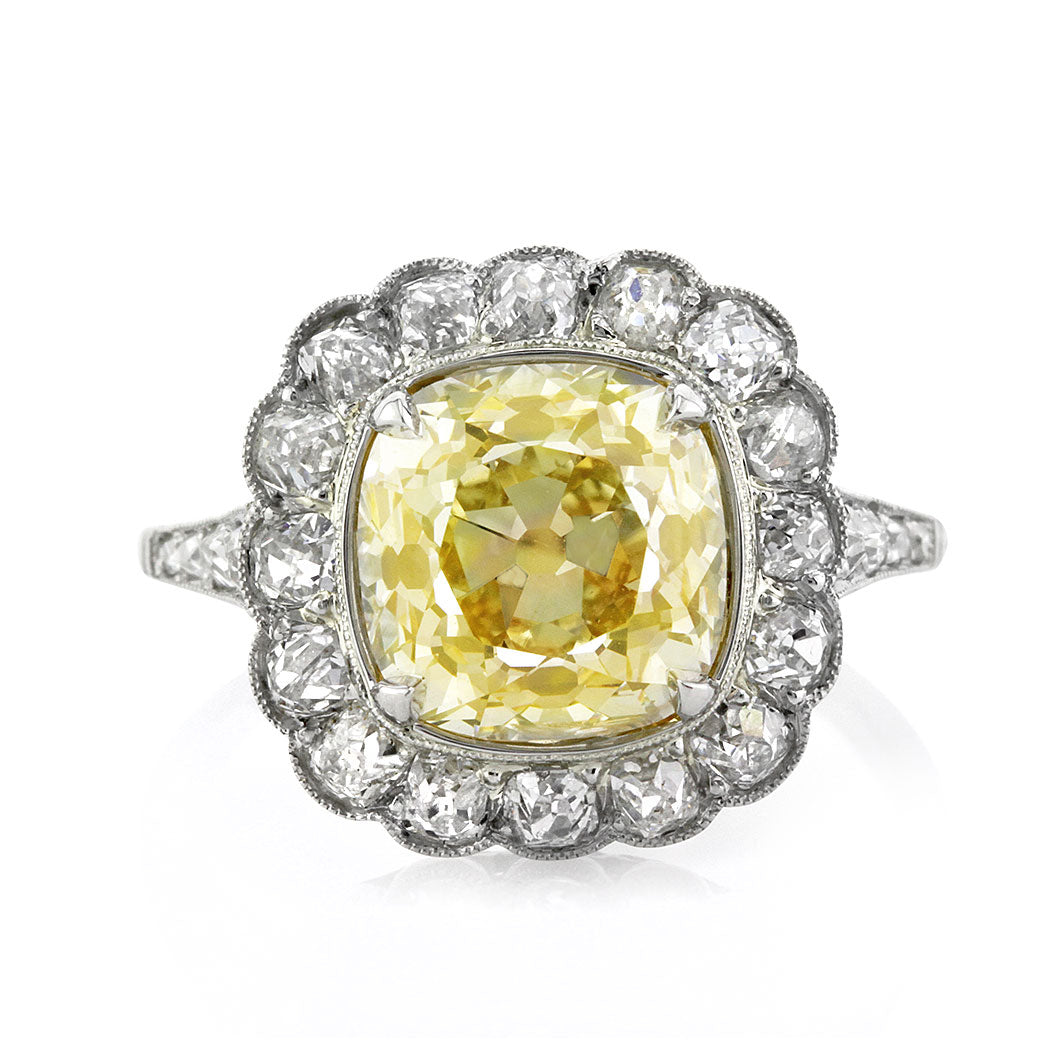 5.53ct Fancy Yellow Old Mine Brilliant Diamond Engagement Ring