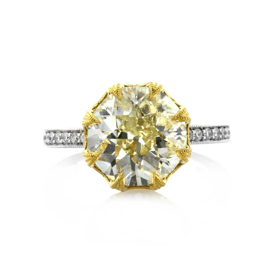 4.63ct Light Yellow Old European Cut Diamond Engagement Ring