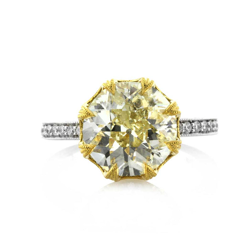 4.63ct Light Yellow Old European Cut Diamond Engagement Ring