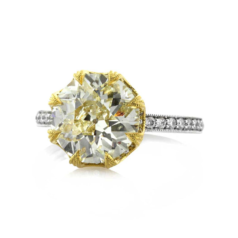 4.63ct Light Yellow Old European Cut Diamond Engagement Ring