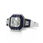 3.18ct Asscher Cut Diamond and Sapphire Diamond Engagement Ring
