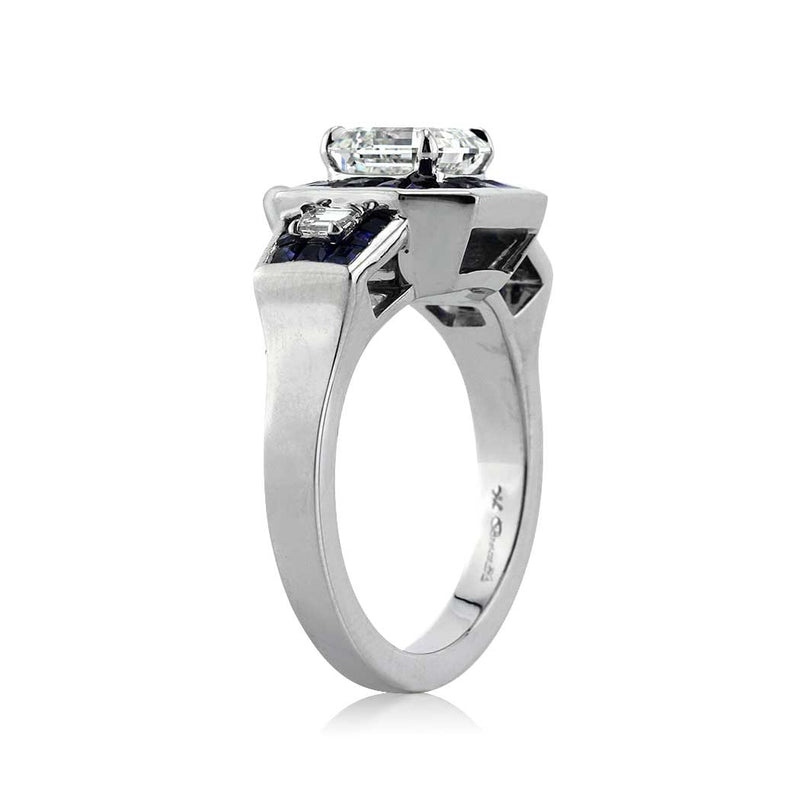 3.18ct Asscher Cut Diamond and Sapphire Diamond Engagement Ring