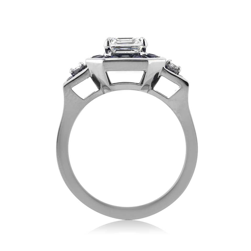 3.18ct Asscher Cut Diamond and Sapphire Diamond Engagement Ring