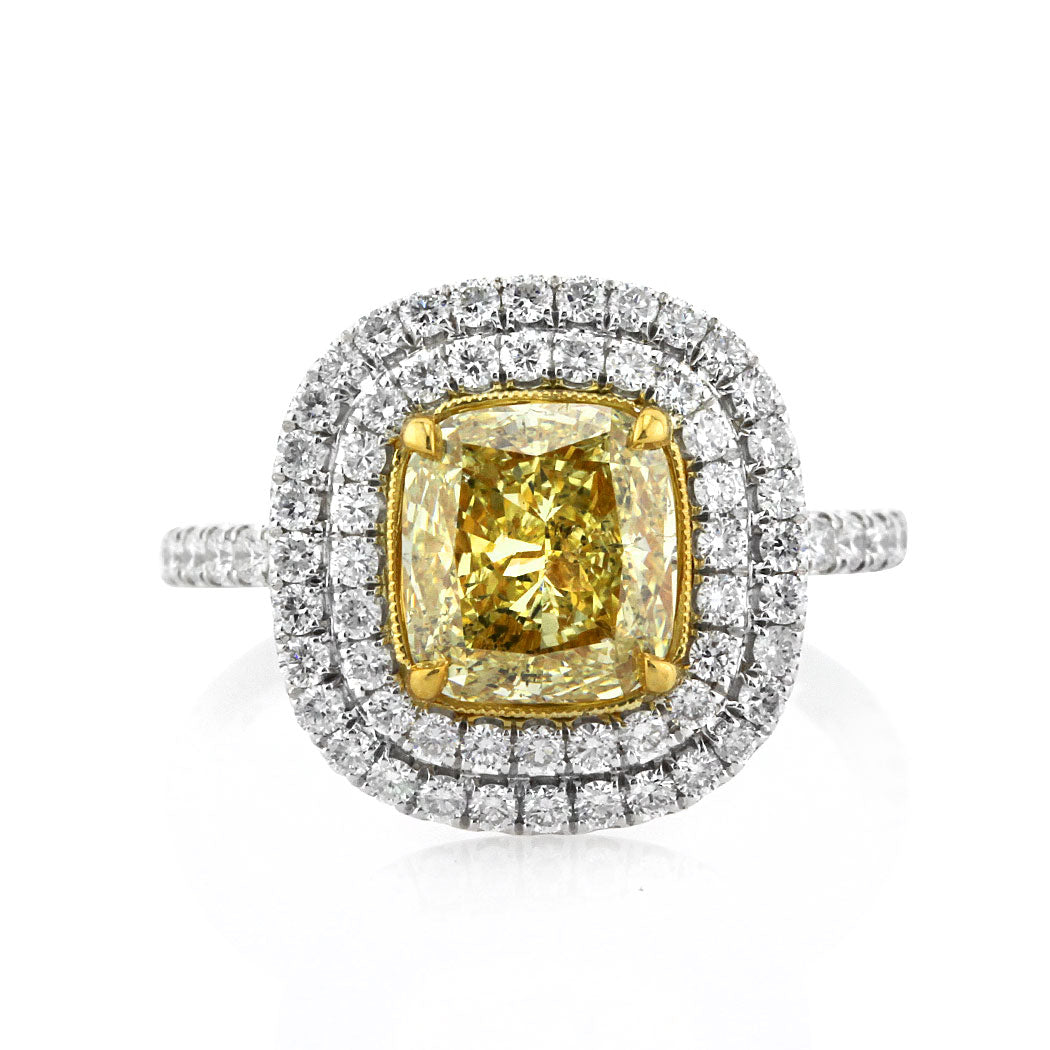 2.89ct Fancy Yellow Cushion Cut Diamond Engagement Ring