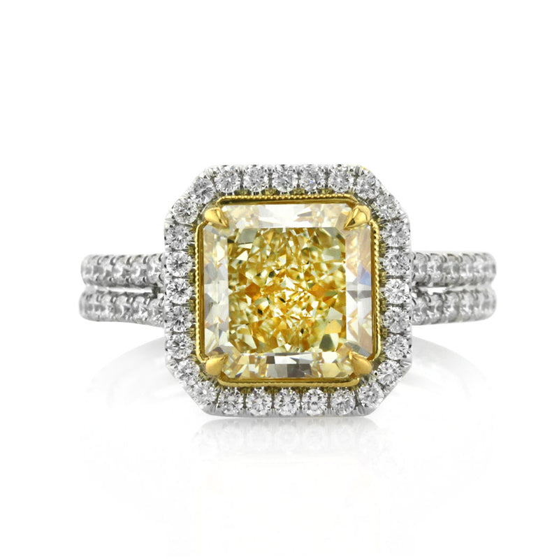3.81ct Fancy Light Yellow Radiant Cut Diamond Engagement Ring