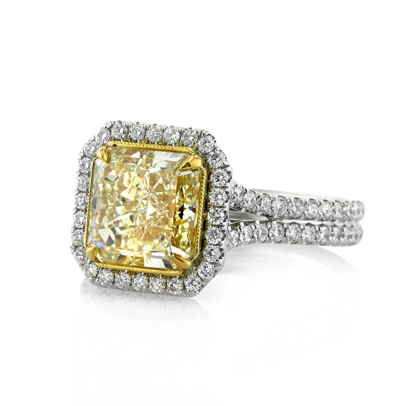 3.81ct Fancy Light Yellow Radiant Cut Diamond Engagement Ring