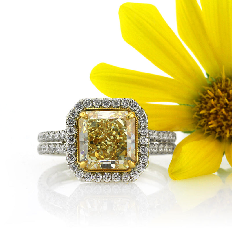 3.81ct Fancy Light Yellow Radiant Cut Diamond Engagement Ring