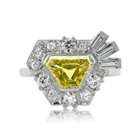 2.69ct Fancy Vivid Yellow Trapezoid Cut Diamond Engagement Ring