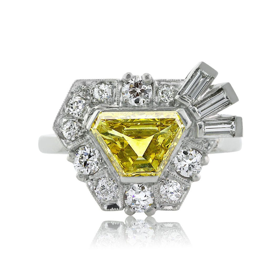 2.69ct Fancy Vivid Yellow Trapezoid Cut Diamond Engagement Ring