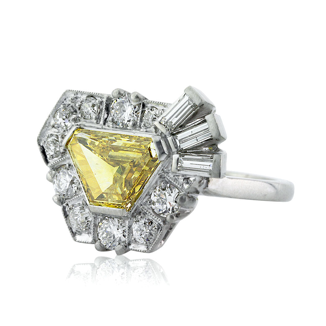 2.69ct Fancy Vivid Yellow Trapezoid Cut Diamond Engagement Ring